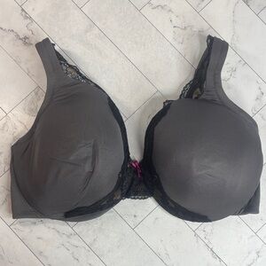 NWOT Cacique Lane Bryant Woman Bra Gray Black Lace Full Coverage UNDERWIRE 40DDD